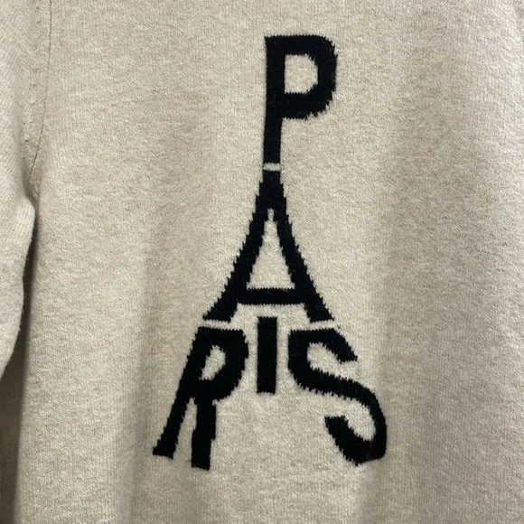 LOFT Cream and Black Eiffel Tower Paris Crew Neck Sweater Size M - Picture 2 of 8